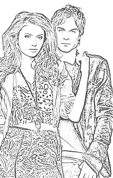 Coloriage Nina Dobrev Ian Somerhalder VampireDiaries