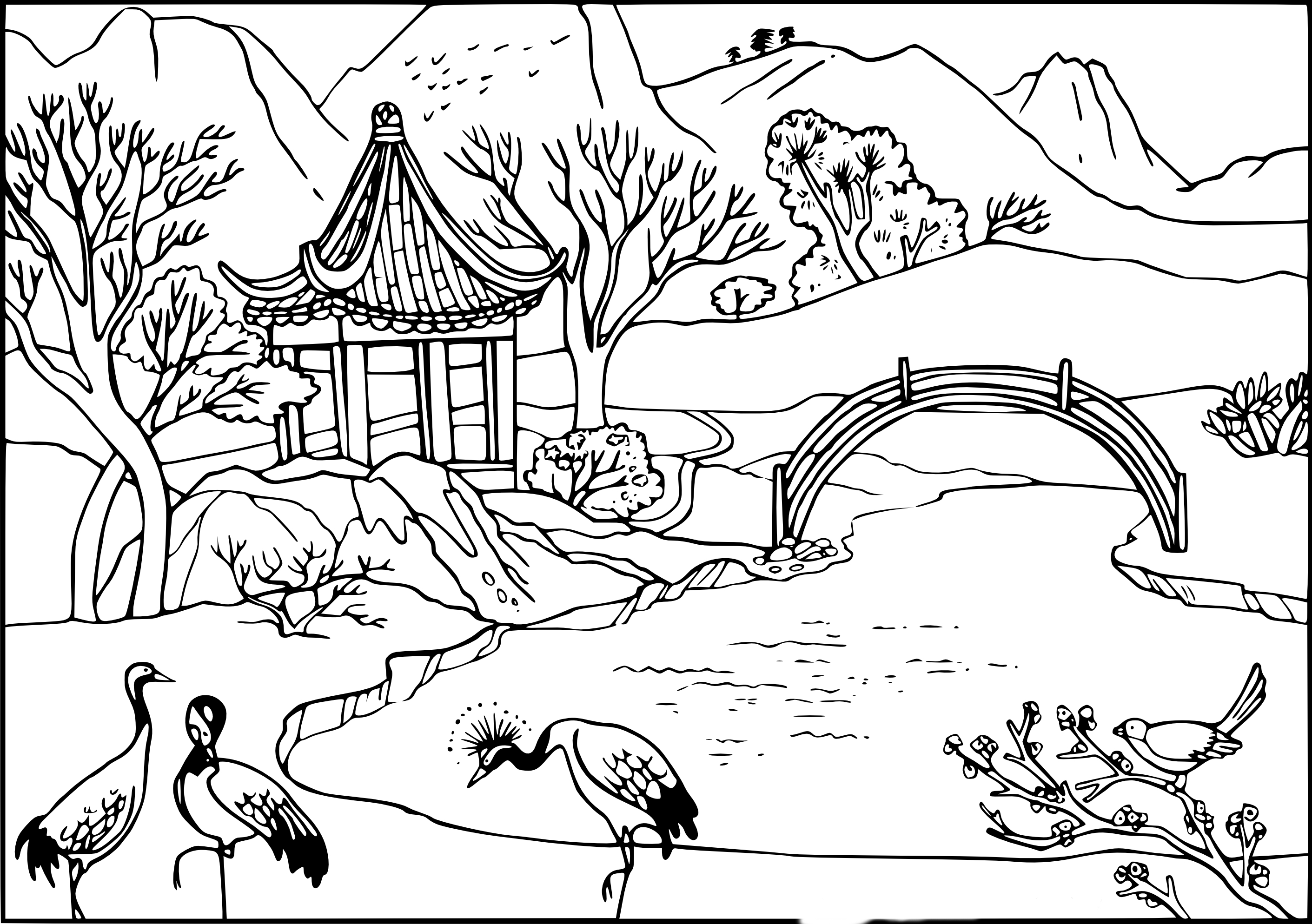 Coloriage Jardin de Chine
